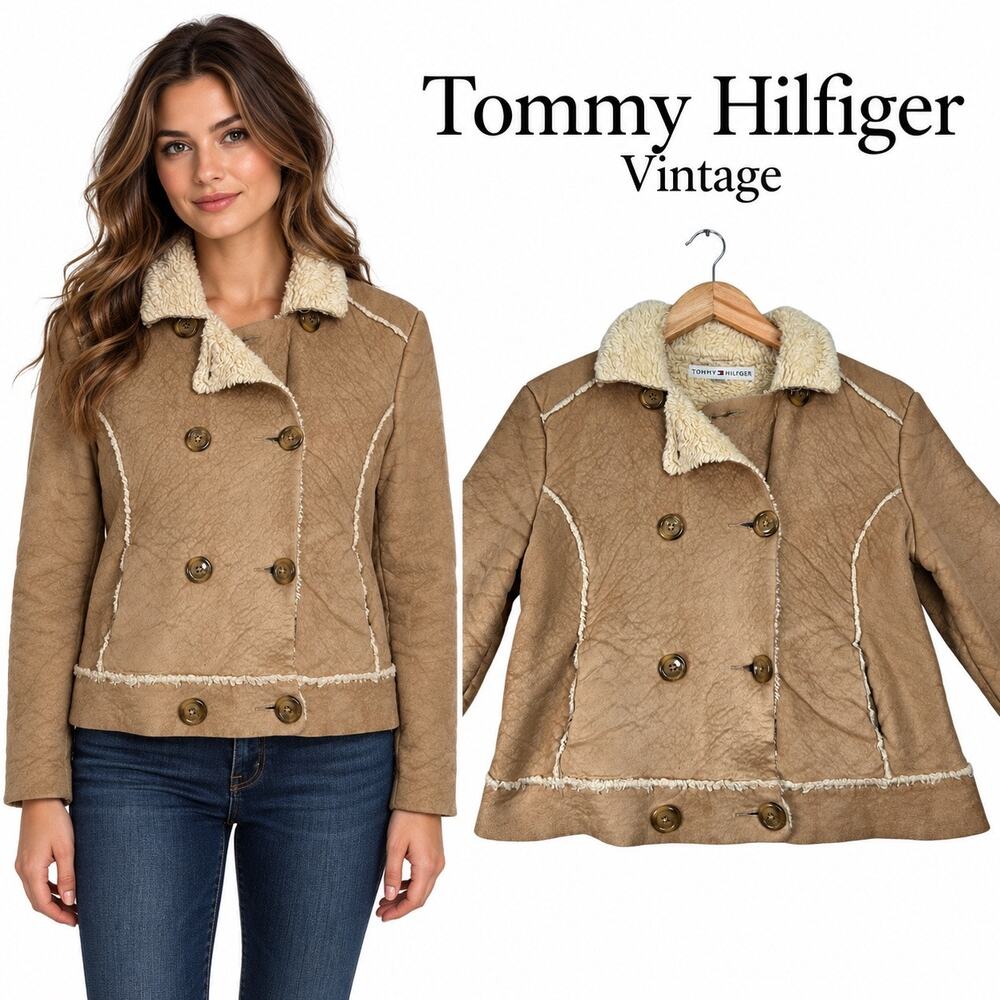 Vintage Tommy Hilfiger Women’s Small Tan Faux Suede Sherpa Lined Jacket